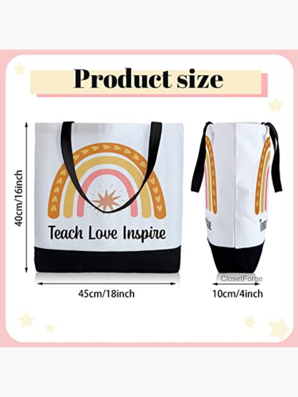 Set of 2 Teacher Tote Bags Canvas Reusable Grocery Shopping Bags - Picture 4 of 7